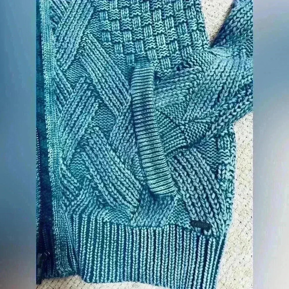 Guess Vintage Men’s Small Blue Chunky Knit Full Zip Hooded Sweater with Pockets - Picture 7 of 9
